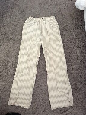Zara Cream Linen Pants with Black Pinstripes